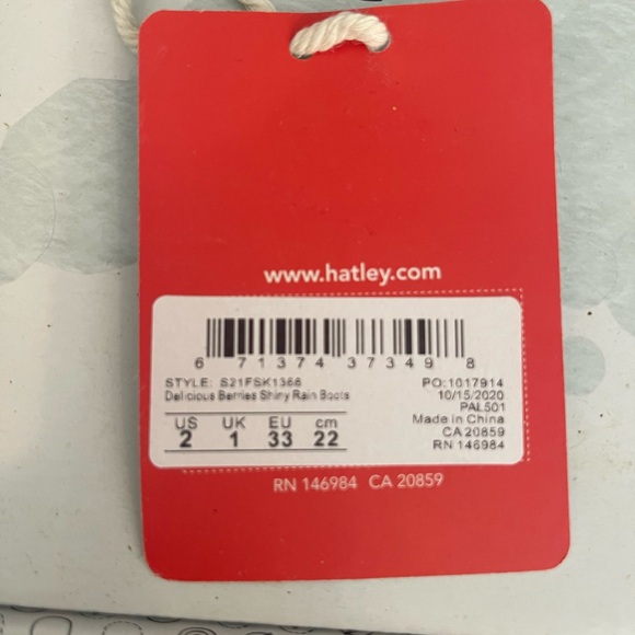 Girls Hatley Strawberry Rain Boots size 2 big kids - Picture 5 of 5